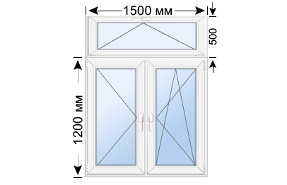 Двухстворчатое пластиковое окно с откидной фрамугой 1500x1700